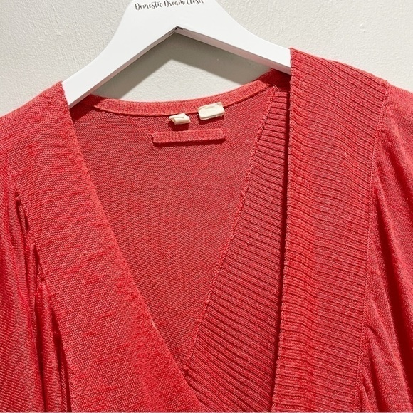 ANTHROPOLOGIE MOTH Women’s Coral Red TAUPO Asymetrical Ruffle Kimono Sweater S - Picture 4 of 9